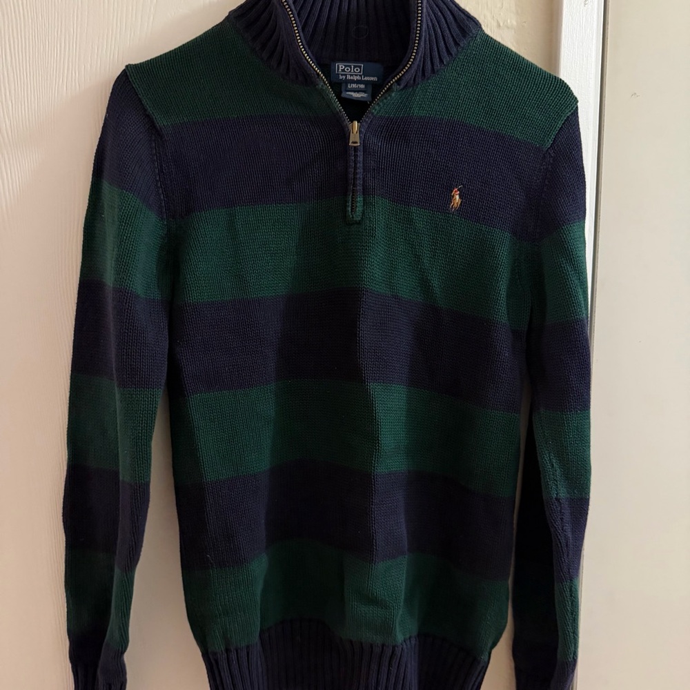 Boys Polo by Ralph Lauren Striped Zip-Up Sweater - Green and Blue